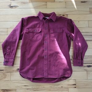Mens LL Bean Chamois Long Sleeve Shirt Maroon 100% Cotton